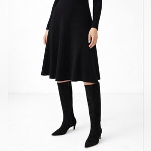 Antonio Melani Knee High Boots 6 Black Suede Kitten Heels Pointed Toe New $180